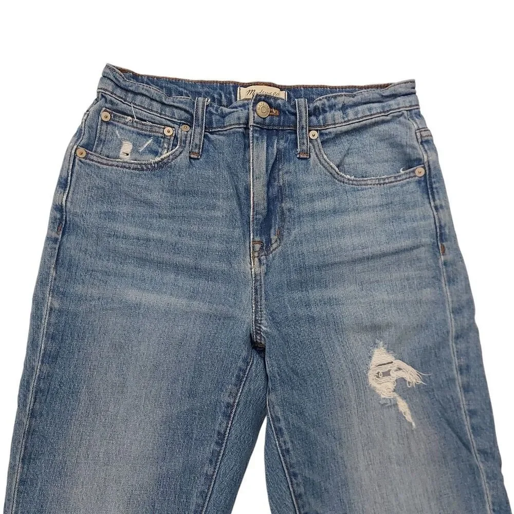 Madewell The High-Rise Slim Boyjean Womens 24 Blue Distressed Premium Denim